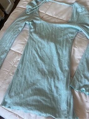 Tiger mist Ribbed Square Neck Long Sleeve mini dress